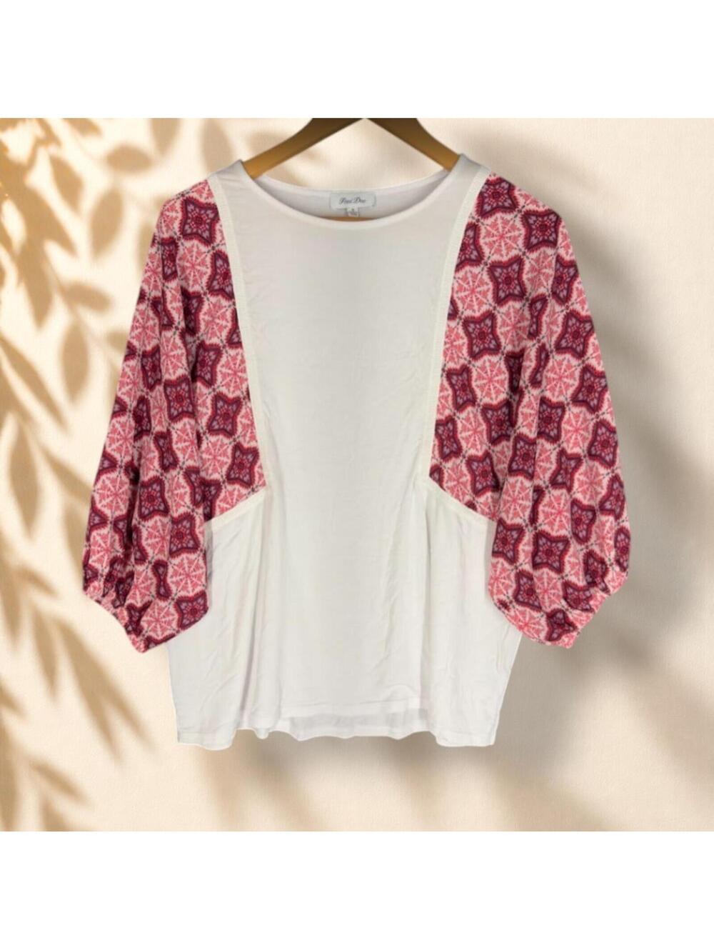 Petal Dew Blouse Women S Small White Geometric 3/4 Sleeve Round Neck Casual